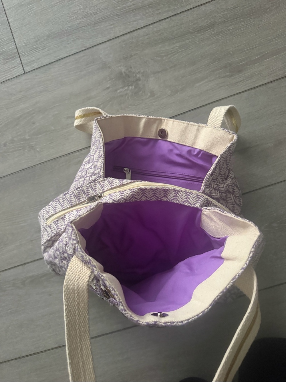 Handwoven Purple Patterned Tote Bag with Embroidered Eye Motif - Picture 3 of 6